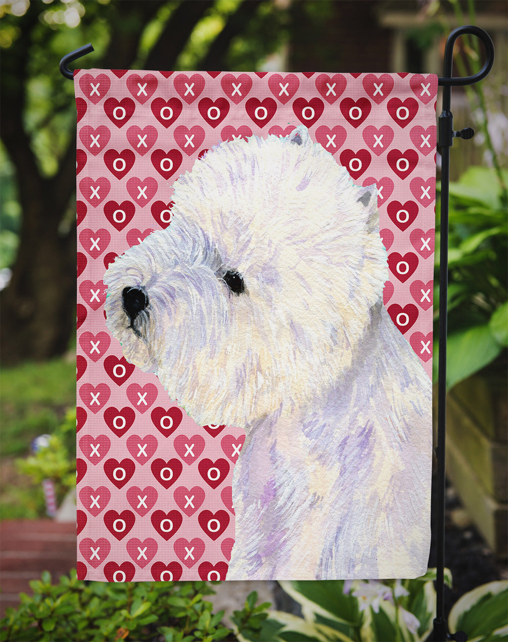 Westie Hearts Love and Valentine's Day Portrait Flag Garden Size.