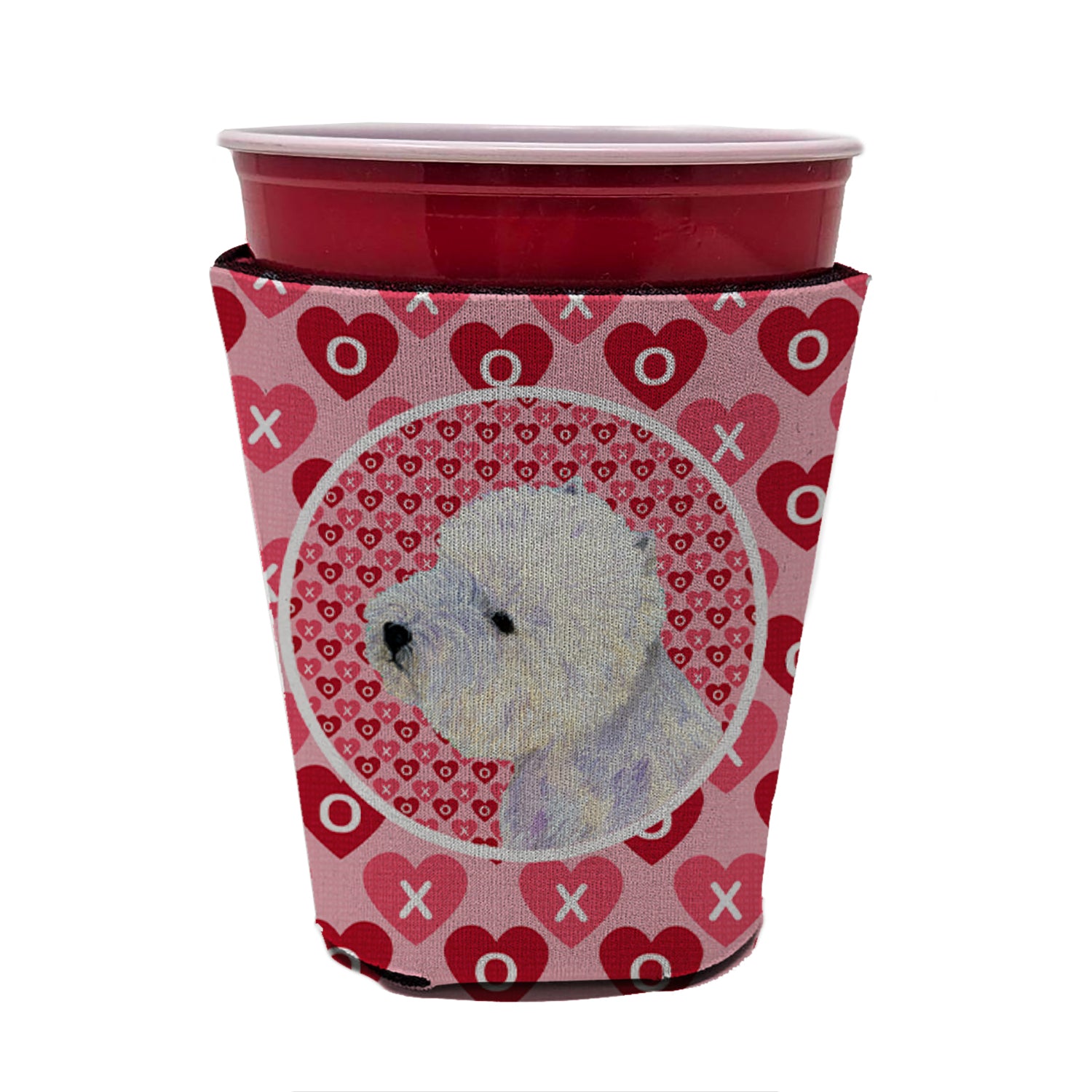 Westie Valentine's Love and Hearts Red Cup Beverage Insulator Hugger