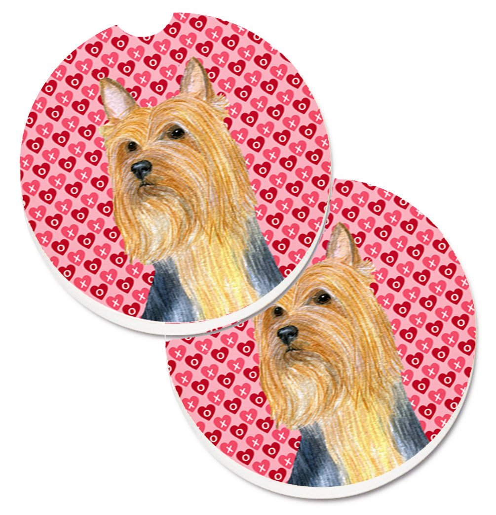 Silky Terrier Hearts Love and Valentine&#39;s Day Portrait Set of 2 Cup Holder Car Coasters LH9136CARC by Caroline&#39;s Treasures