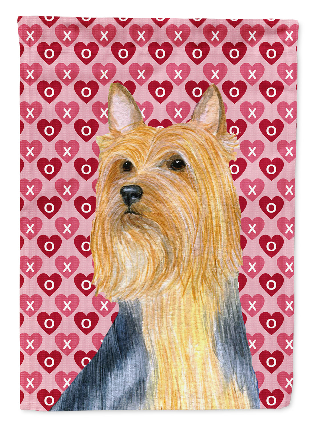 Silky Terrier Hearts Love and Valentine&#39;s Day Portrait Flag Garden Size