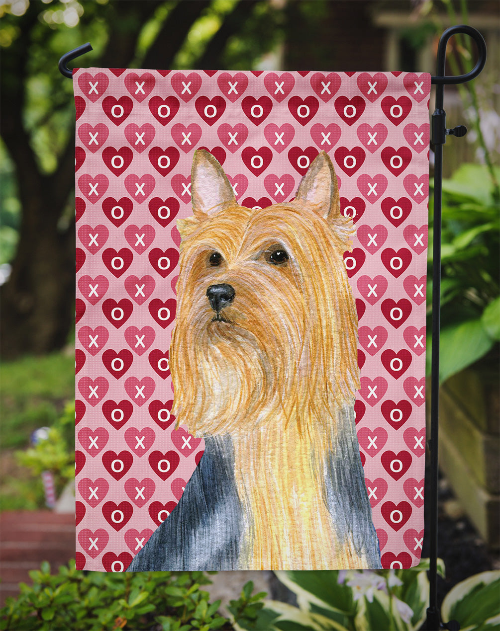 Silky Terrier Coeurs Amour et Saint Valentin Portrait Drapeau Jardin Taille