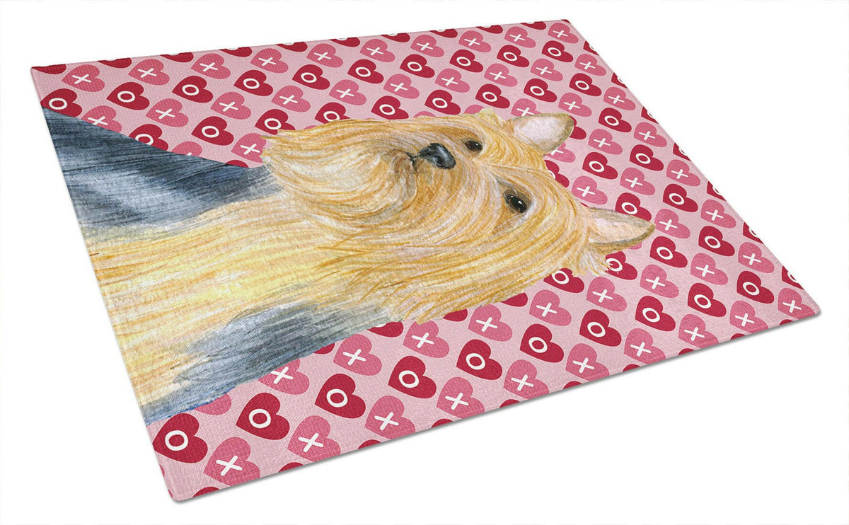 Silky Terrier Hearts Love and Valentine&#39;s Day Glass Cutting Board Large by Caroline&#39;s Treasures