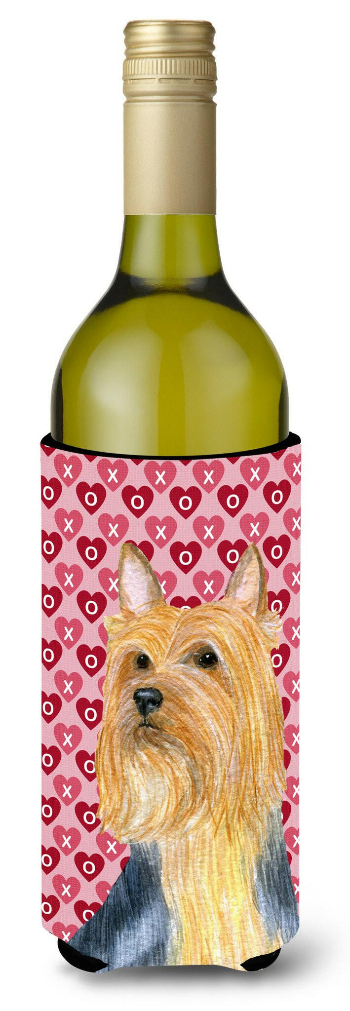 Silky Terrier Hearts Love  Valentine&#39;s Day Portrait Wine Bottle Beverage Insulator Beverage Insulator Hugger by Caroline&#39;s Treasures