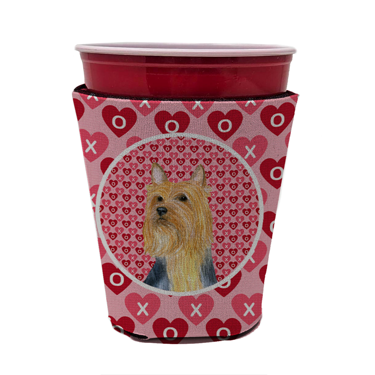 Silky Terrier Valentine&#39;s Love and Hearts Red Cup Beverage Insulator Hugger