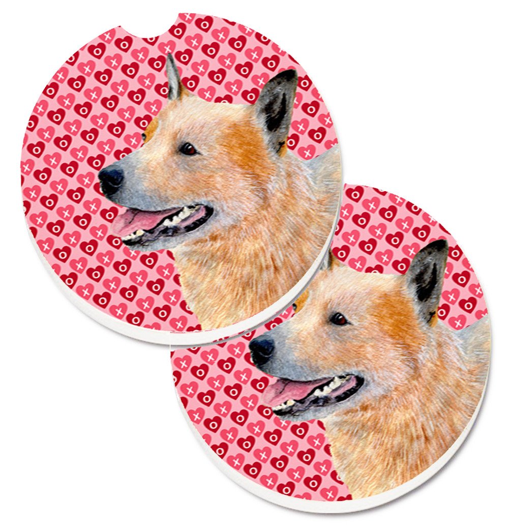 Australian Cattle Dog Hearts Love Valentine&#39;s Day Set of 2 Cup Holder Car Coasters LH9137CARC by Caroline&#39;s Treasures