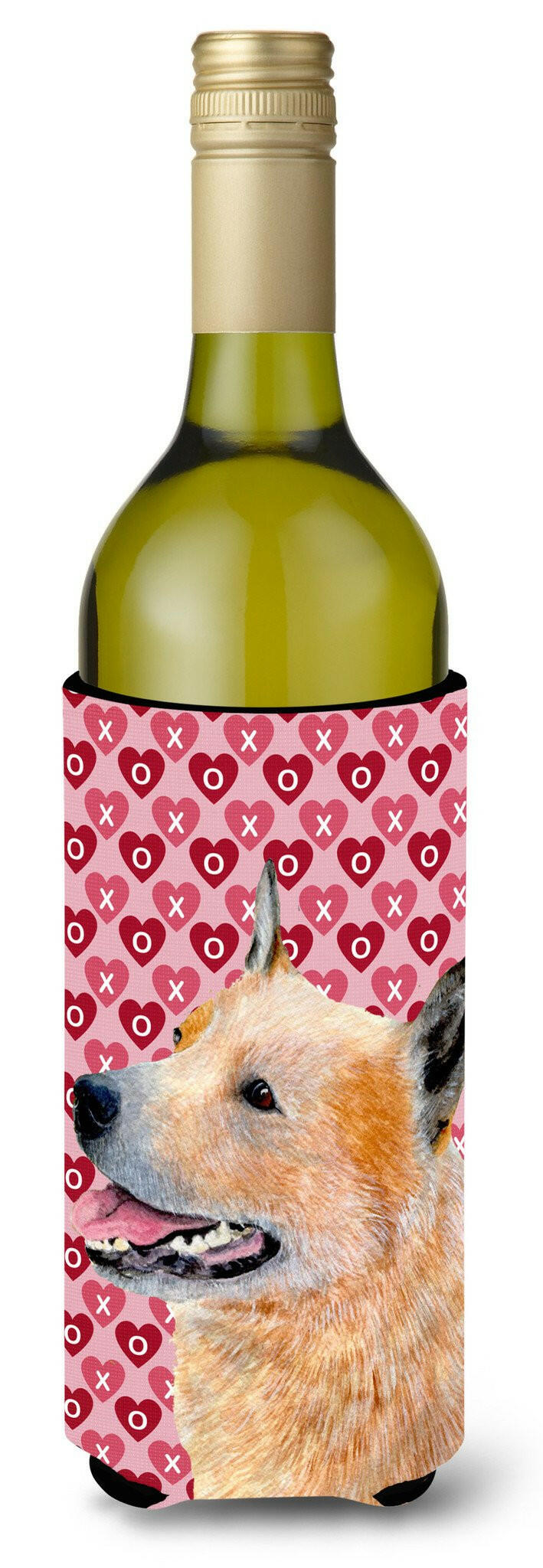 Australian Cattle Dog Hearts Love Valentine&#39;s Day Wine Bottle Beverage Insulator Beverage Insulator Hugger by Caroline&#39;s Treasures