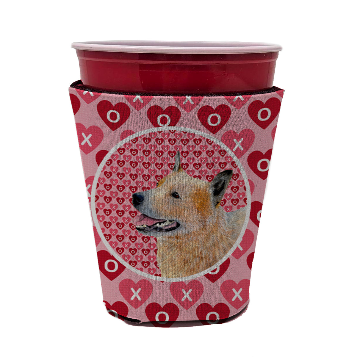 Australian Cattle Dog Valentine&#39;s Love and Hearts Red Cup Beverage Insulator Hugger