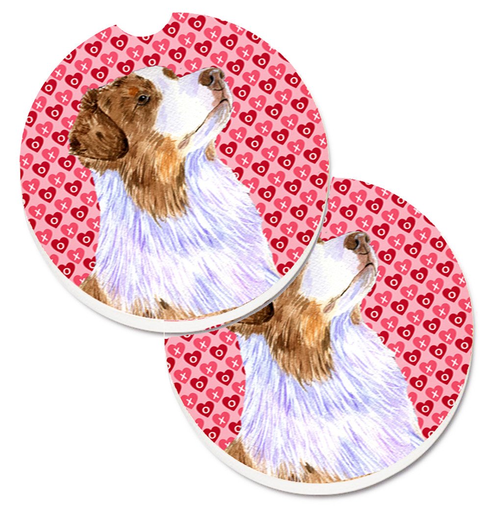 Australian Shepherd Hearts Love Valentine&#39;s Day Set of 2 Cup Holder Car Coasters LH9138CARC by Caroline&#39;s Treasures