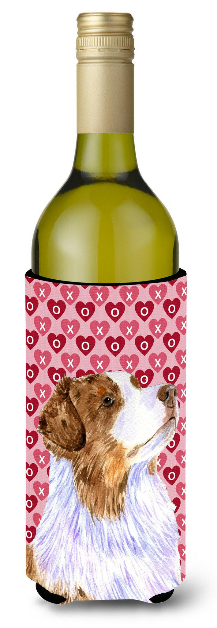 Australian Shepherd Hearts Love Valentine&#39;s Day Wine Bottle Beverage Insulator Beverage Insulator Hugger by Caroline&#39;s Treasures