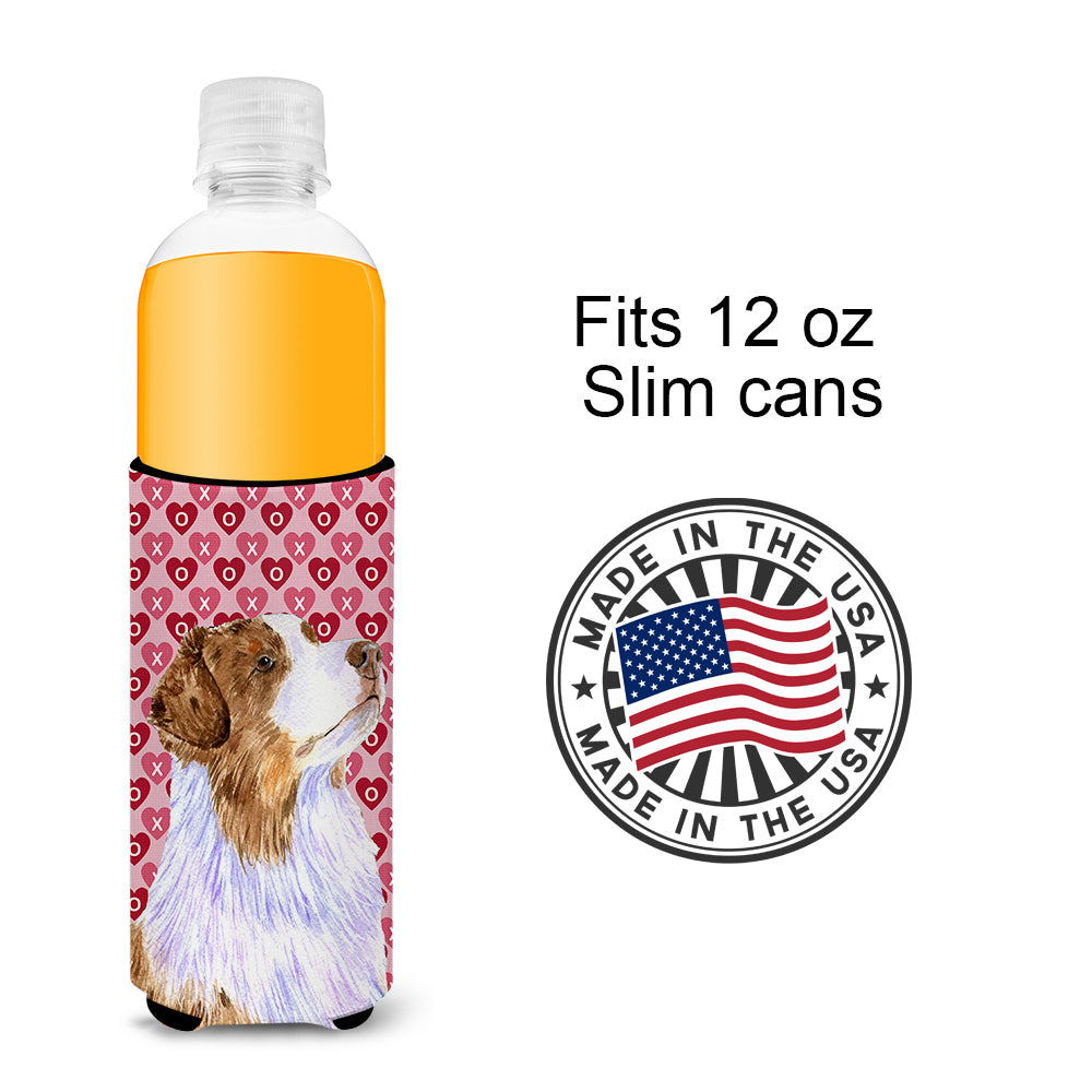 Australian Shepherd Hearts Love Valentine's Day Ultra Beverage Insulators for slim cans LH9138MUK.