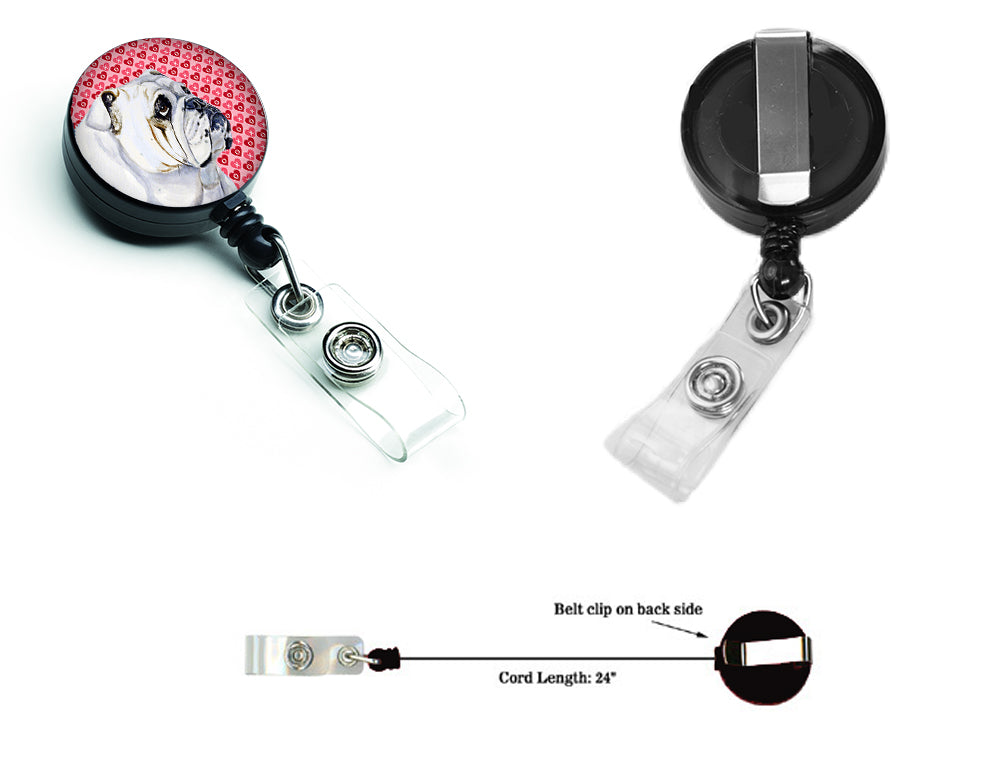 Bulldog English Love and Hearts Retractable Badge Reel or ID Holder with Clip.
