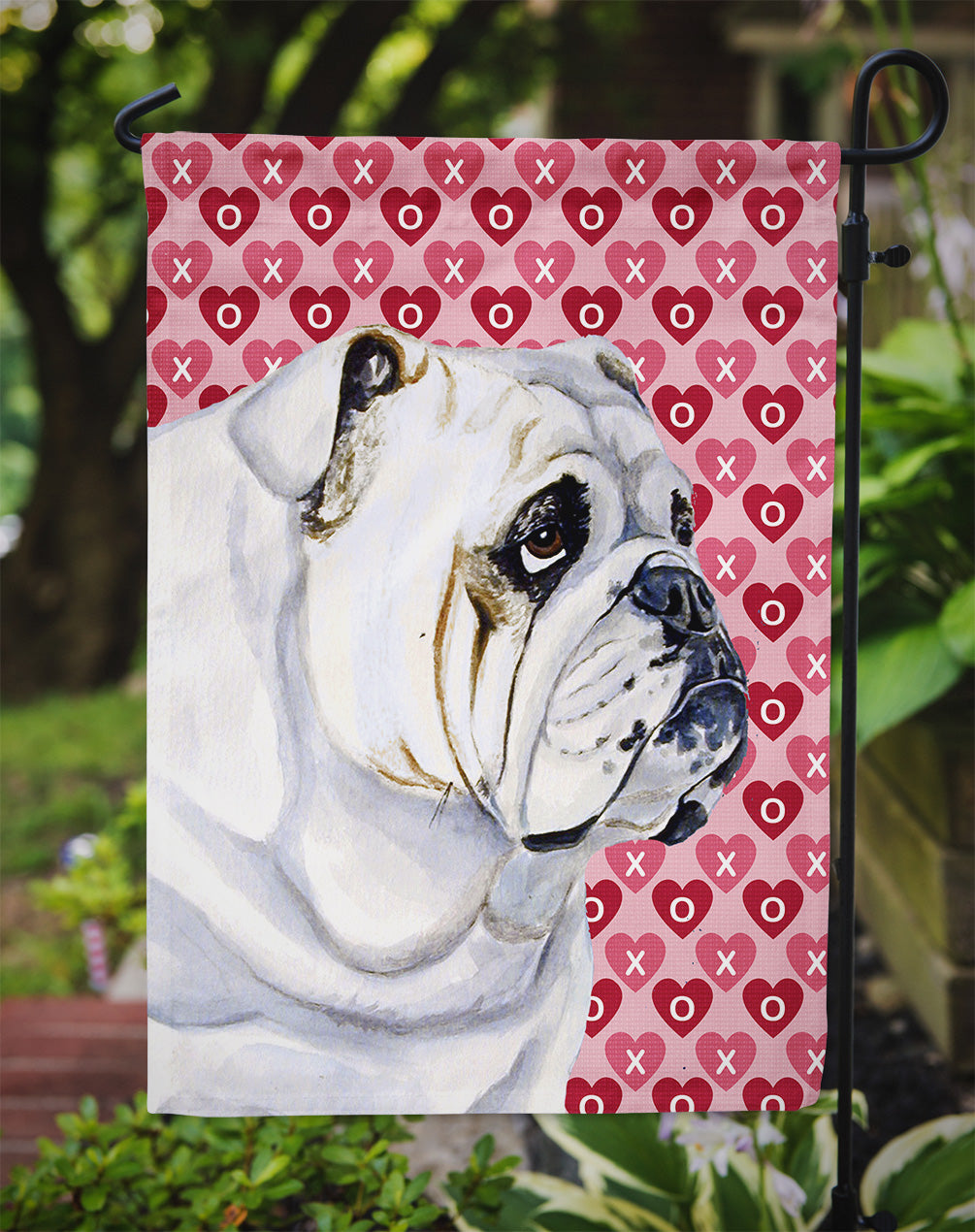 Bulldog English Hearts Love Valentine's Day Flag Garden Size.