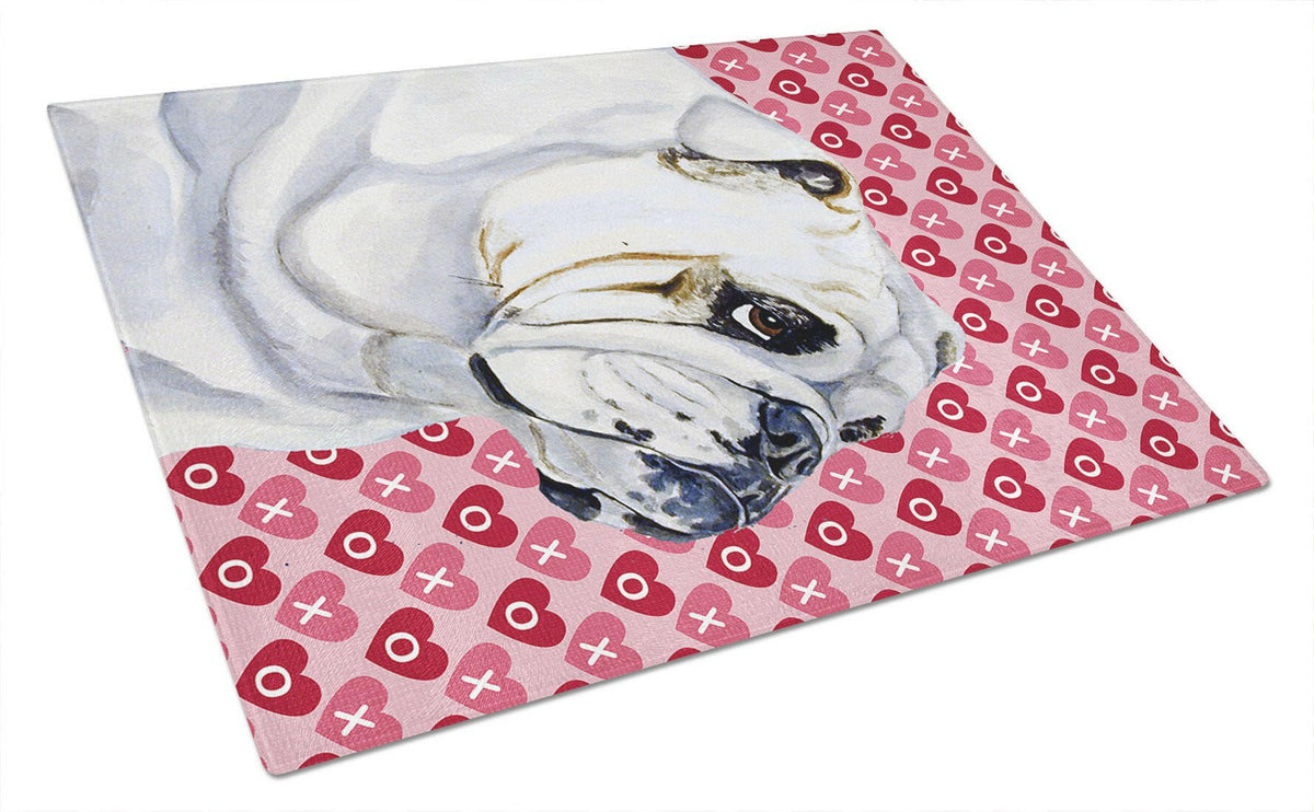 Bulldog English Hearts Love and Valentine&#39;s Day Glass Cutting Board Large by Caroline&#39;s Treasures
