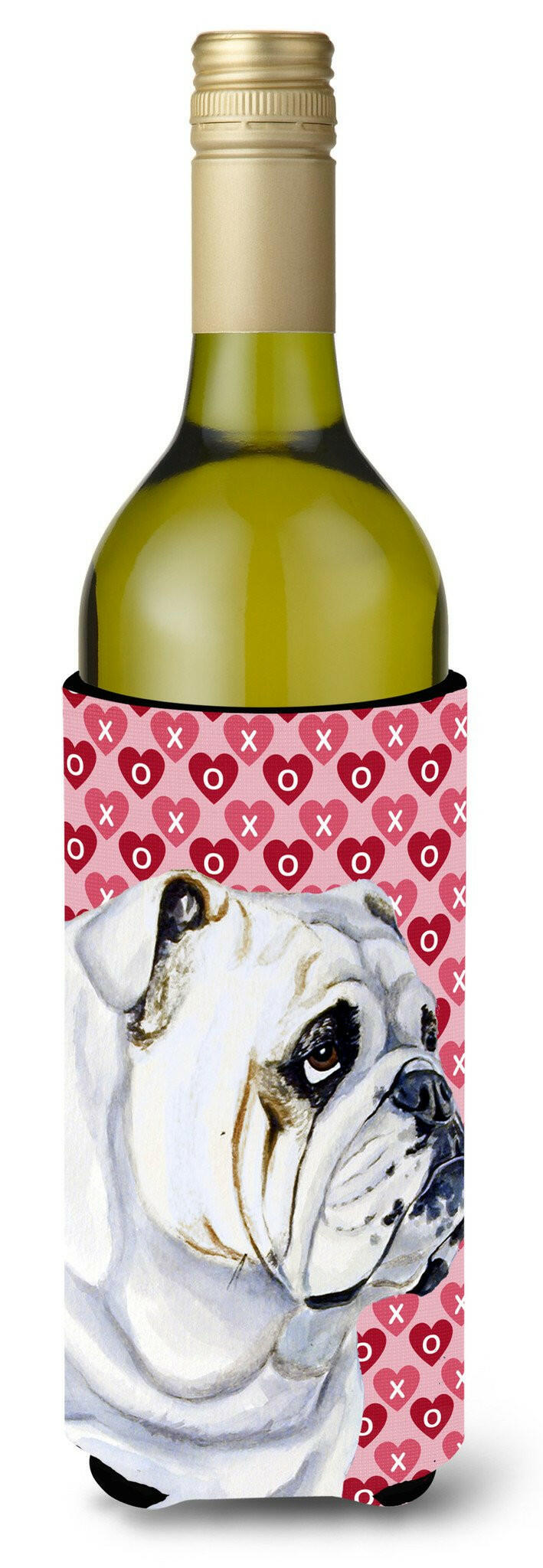 Bulldog English Hearts Love Valentine&#39;s Day Wine Bottle Beverage Insulator Beverage Insulator Hugger by Caroline&#39;s Treasures