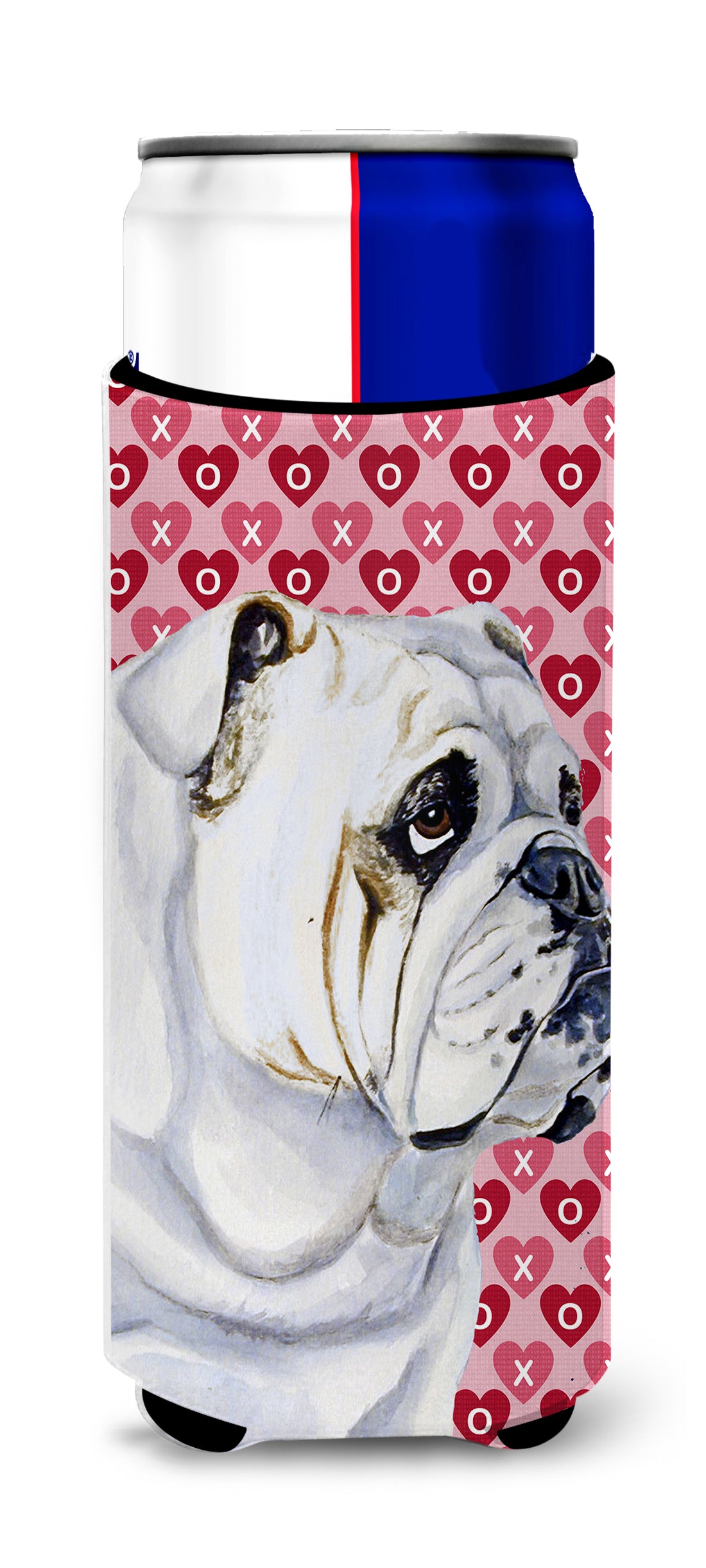 Bulldog English Hearts Love Valentine&#39;s Day Ultra Beverage Insulators for slim cans LH9139MUK