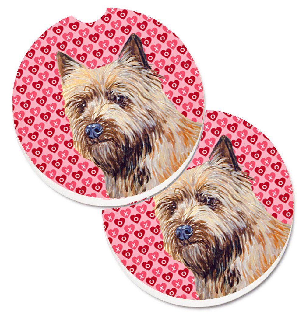 Cairn Terrier Hearts Love and Valentine&#39;s Day Portrait Set of 2 Cup Holder Car Coasters LH9140CARC by Caroline&#39;s Treasures