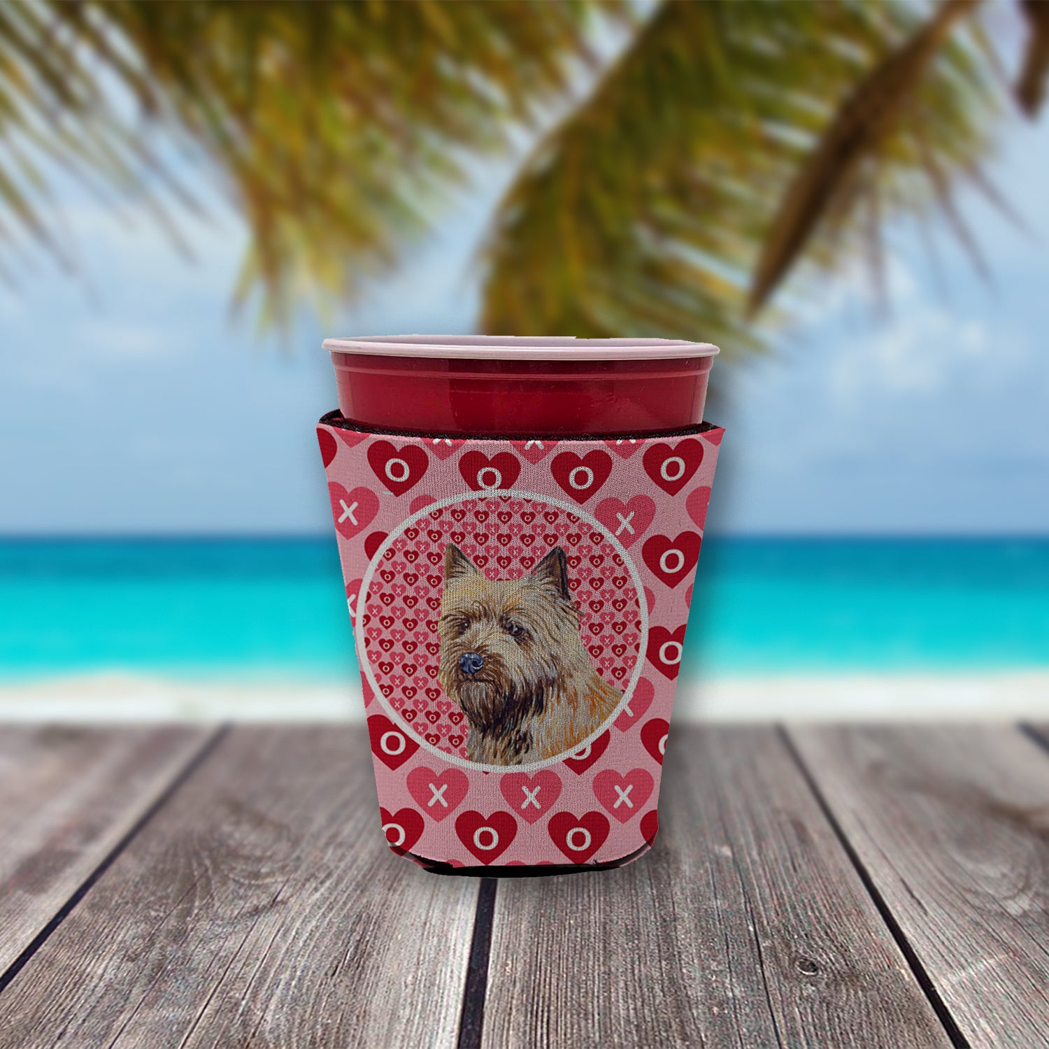 Cairn Terrier Valentine's Love and Hearts Red Cup Beverage Insulator Hugger