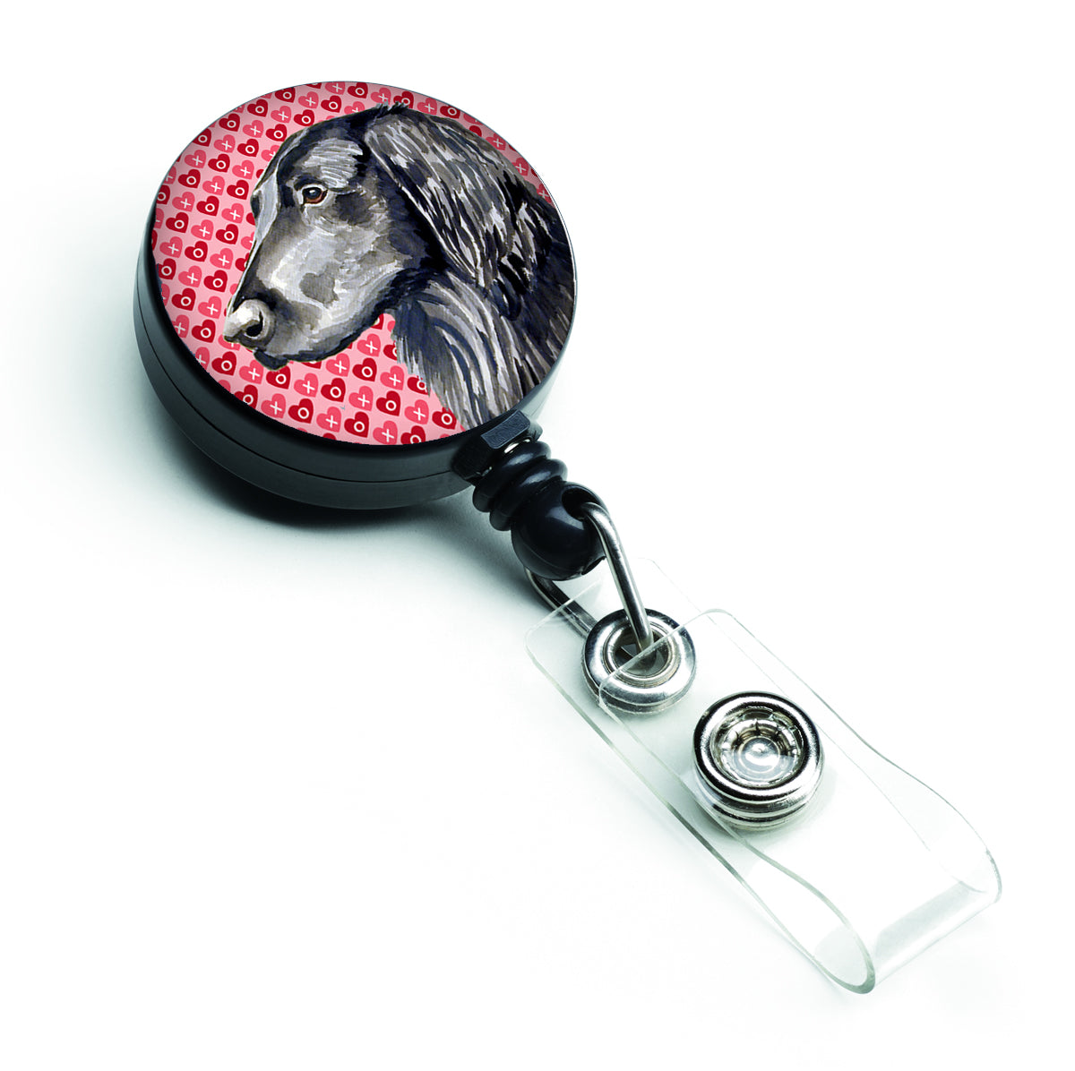 Flat Coated Retriever Love Hearts Retractable Badge Reel or ID Holder with Clip