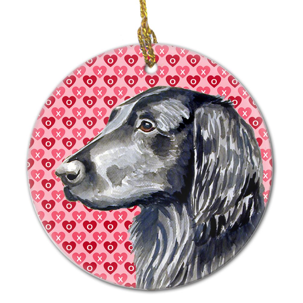 Flat Coated Retriever Valentine&#39;s Love and Hearts Ceramic Ornament by Caroline&#39;s Treasures