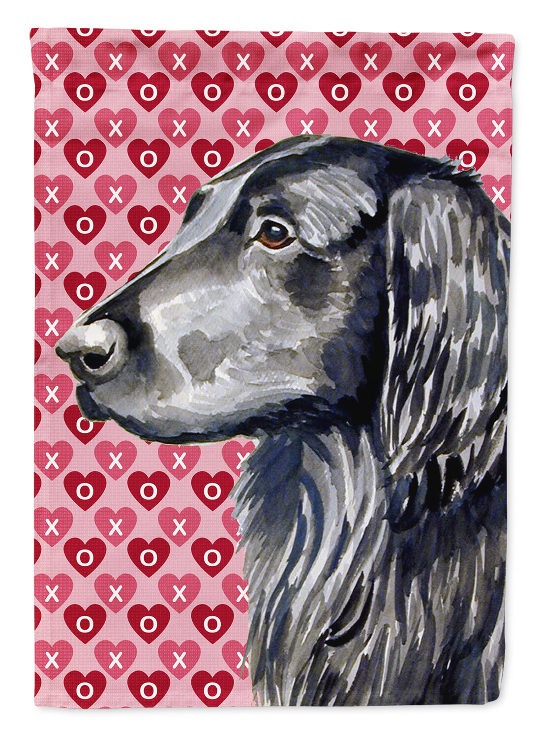 Flat Coated Retriever Hearts Love and Valentine's Day Portrait Flag Garden Size