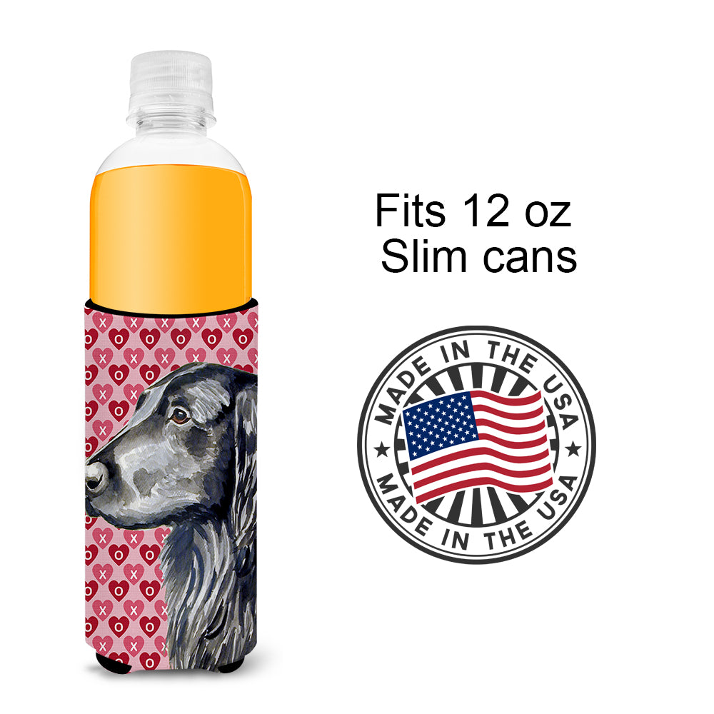 Flat Coated Retriever Hearts Love and Valentine's Day Portrait Ultra Beverage Insulators for slim cans LH9141MUK.