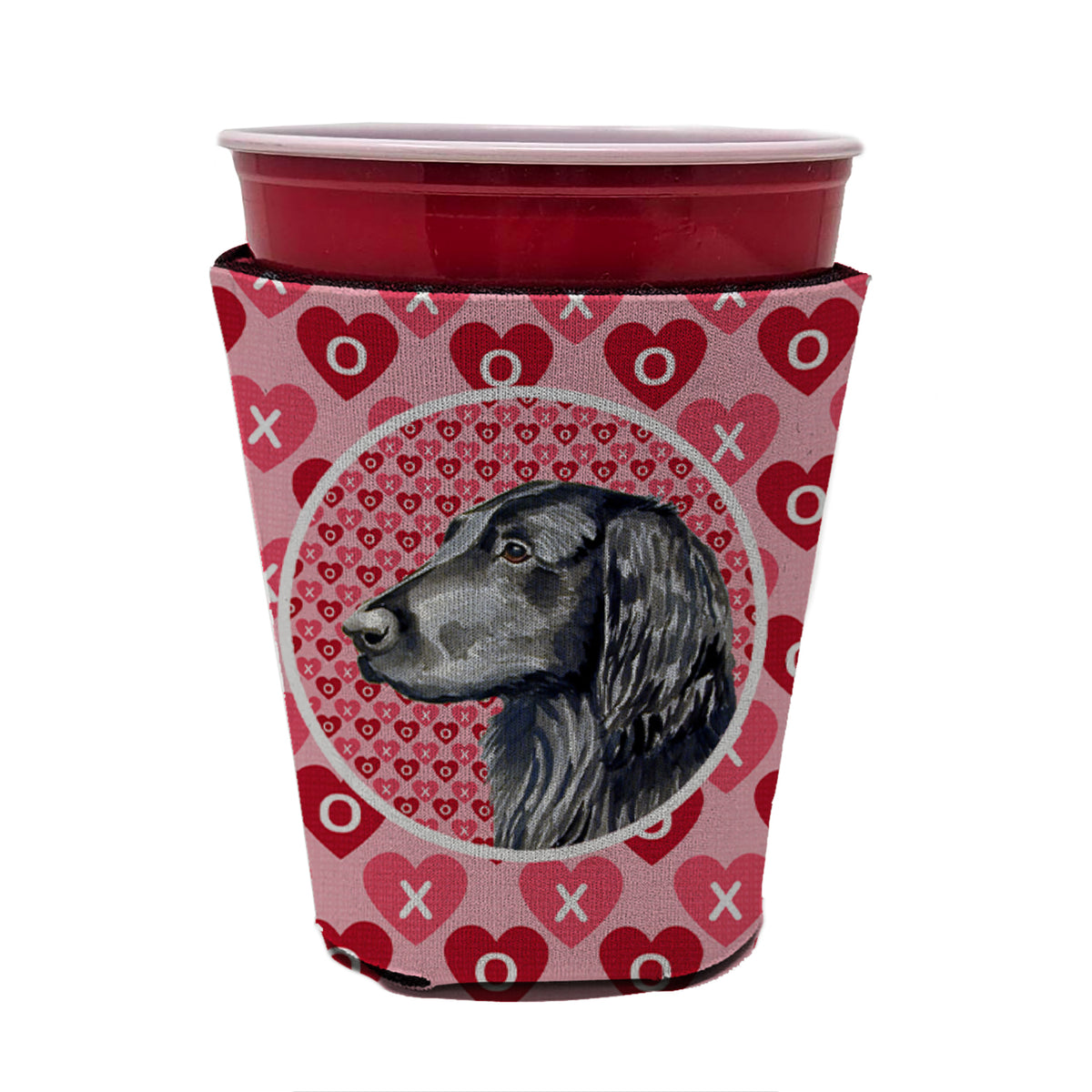 Flat Coated Retriever Valentine&#39;s Love and Hearts Red Cup Beverage Insulator Hugger
