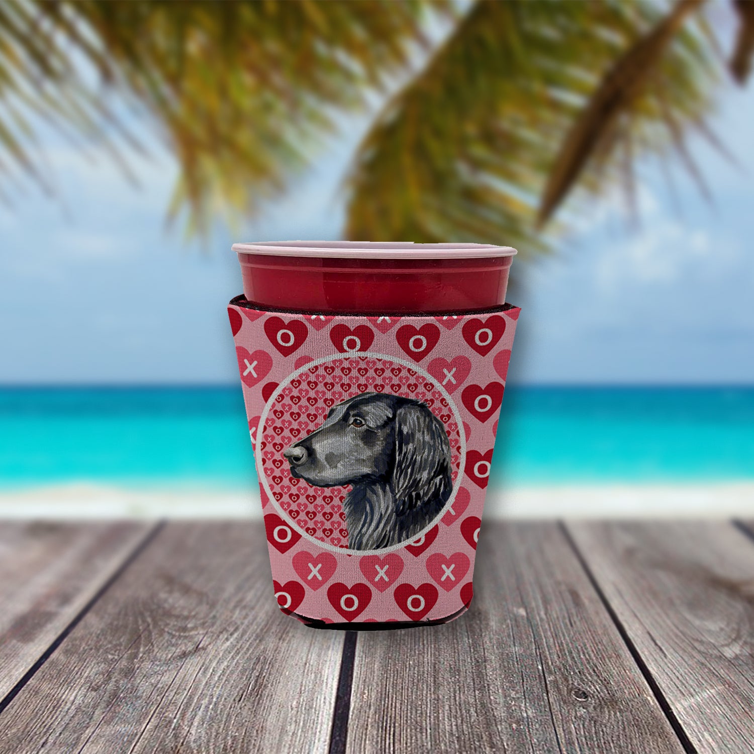 Flat Coated Retriever Valentine's Love and Hearts Red Cup Beverage Insulator Hugger
