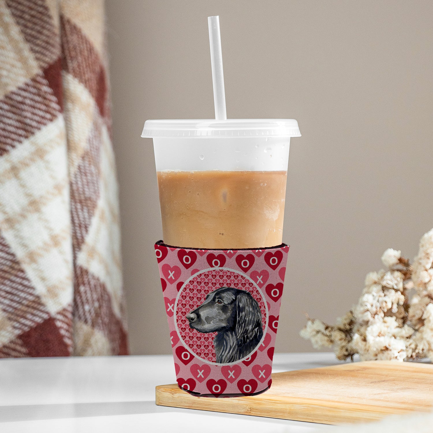 Flat Coated Retriever Valentine's Love and Hearts Red Cup Beverage Insulator Hugger  the-store.com.