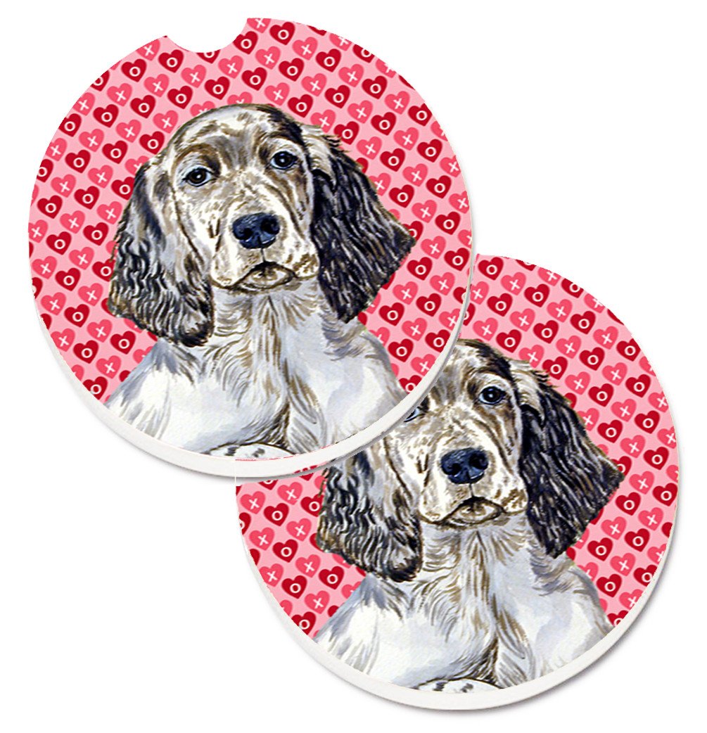 English Setter Hearts Love and Valentine&#39;s Day Portrait Set of 2 Cup Holder Car Coasters LH9142CARC by Caroline&#39;s Treasures