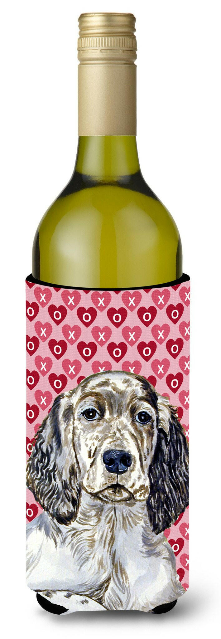 English Setter Hearts Love Valentine&#39;s Day Portrait Wine Bottle Beverage Insulator Beverage Insulator Hugger by Caroline&#39;s Treasures