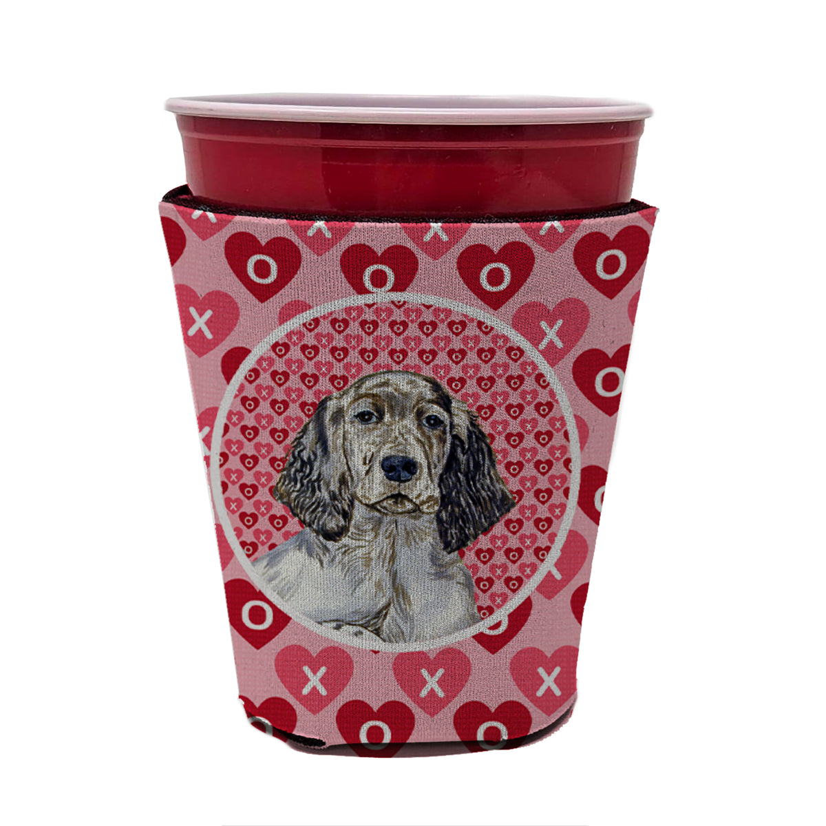 English Setter Valentine&#39;s Love and Hearts Red Cup Beverage Insulator Hugger  the-store.com.