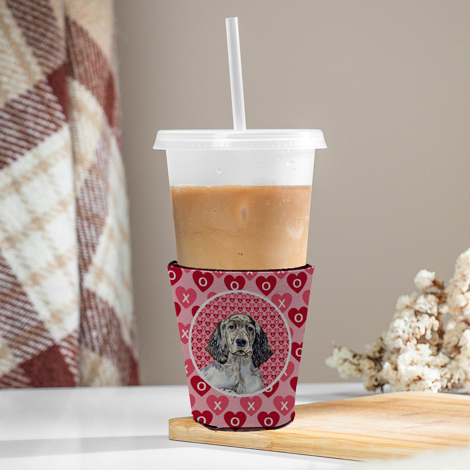 English Setter Valentine's Love and Hearts Red Cup Beverage Insulator Hugger  the-store.com.