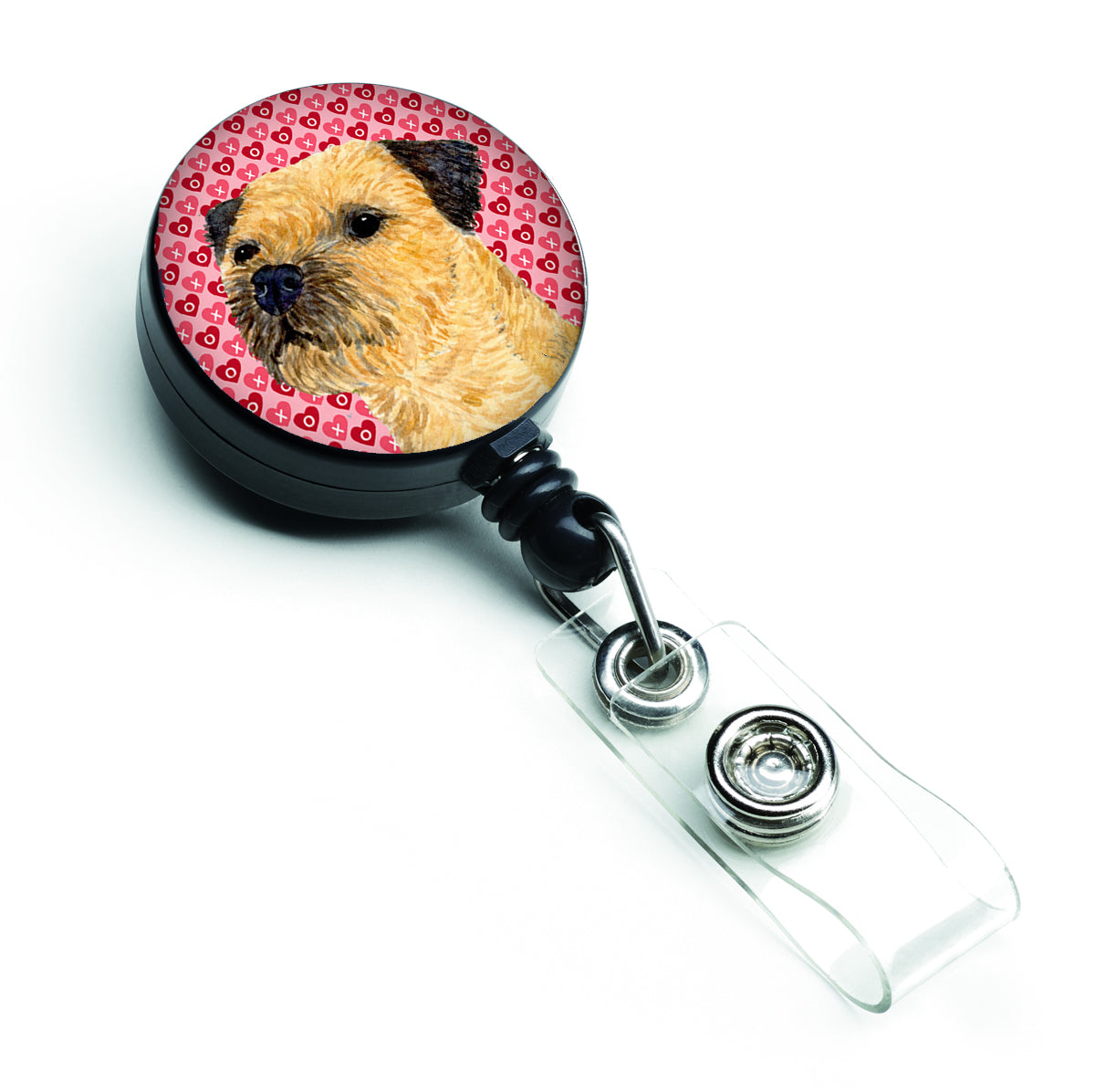 Border Terrier Love and Hearts Retractable Badge Reel or ID Holder with Clip.