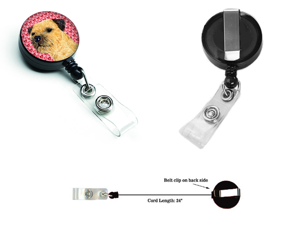 Border Terrier Love and Hearts Retractable Badge Reel or ID Holder with Clip.