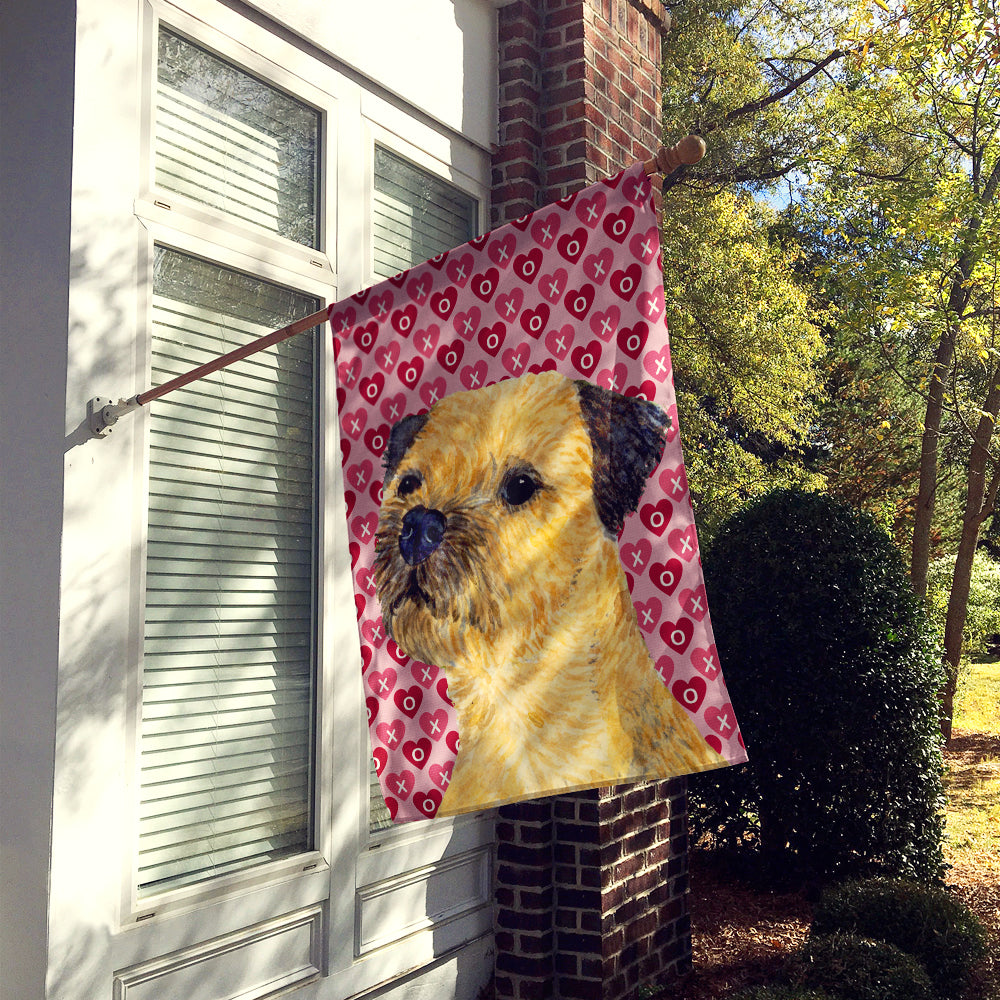 Border Terrier Hearts Love and Valentine's Day Portrait Flag Canvas House Size
