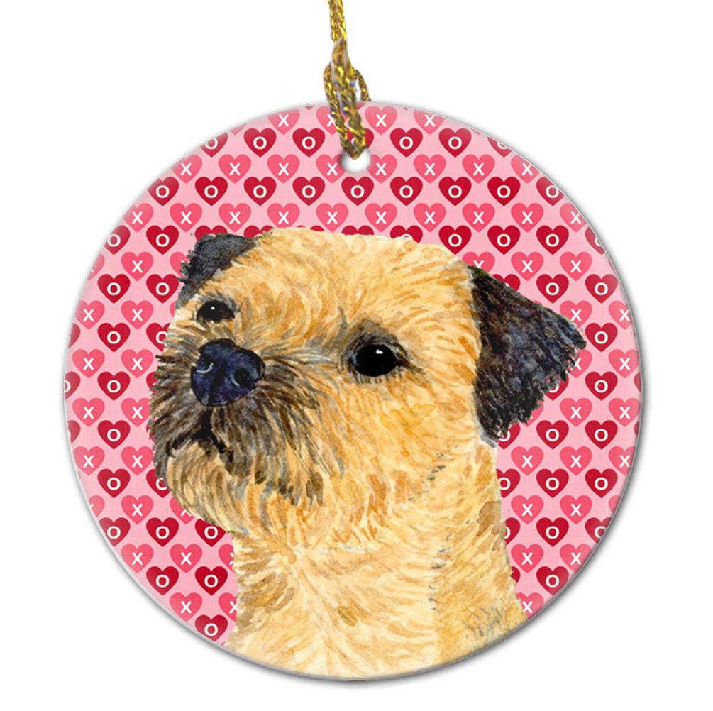 Border Terrier Valentine&#39;s Love and Hearts Ceramic Ornament by Caroline&#39;s Treasures
