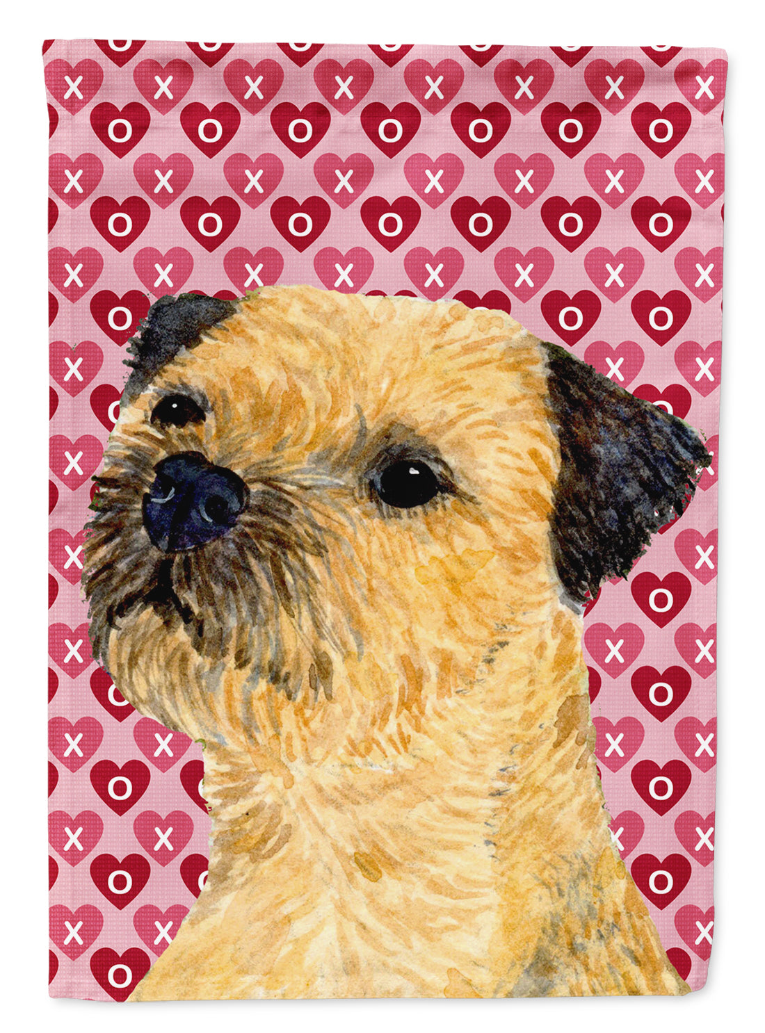 Border Terrier Hearts Love and Valentine&#39;s Day Portrait Flag Garden Size