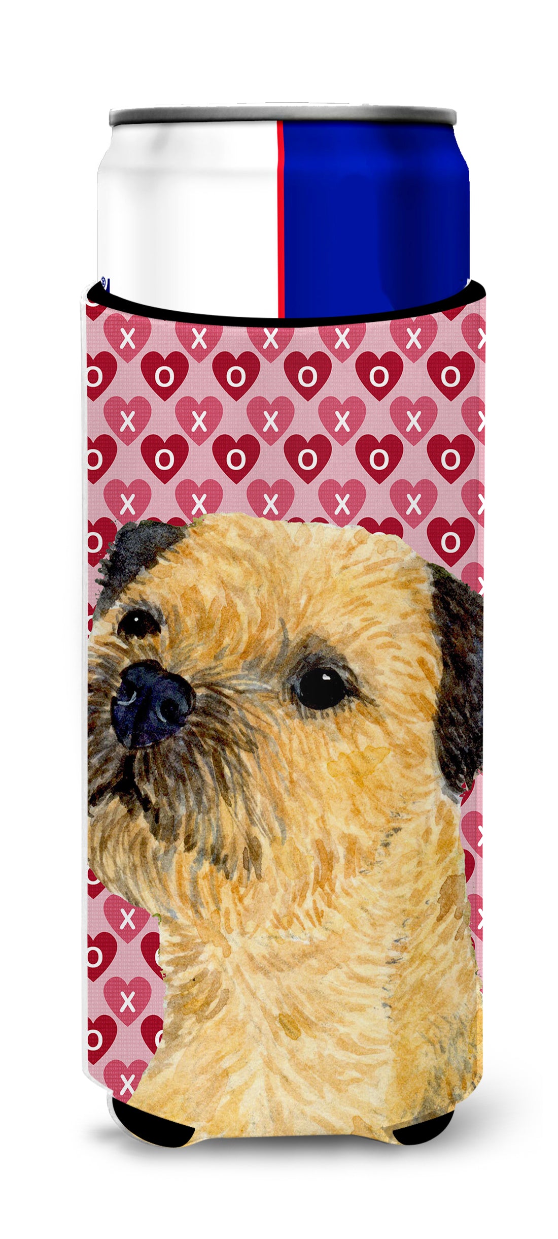 Border Terrier Hearts Love and Valentine&#39;s Day Portrait Ultra Beverage Insulators for slim cans LH9143MUK.