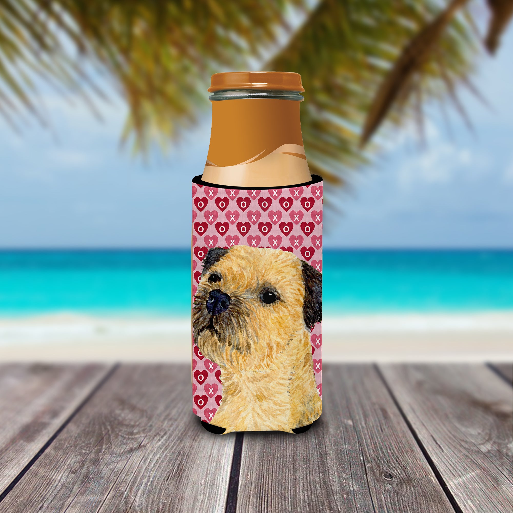 Border Terrier Hearts Love and Valentine's Day Portrait Ultra Beverage Insulators for slim cans LH9143MUK.