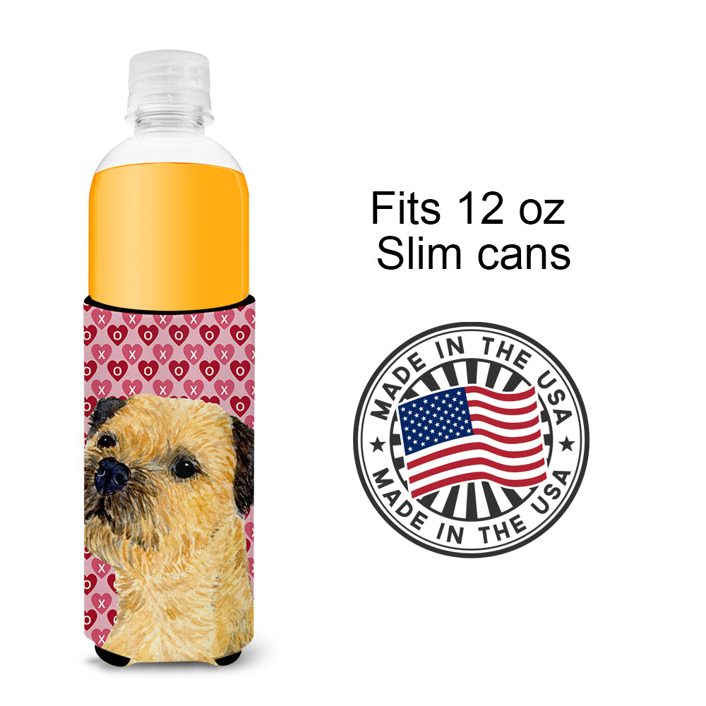 Border Terrier Hearts Love and Valentine's Day Portrait Ultra Beverage Insulators for slim cans LH9143MUK.