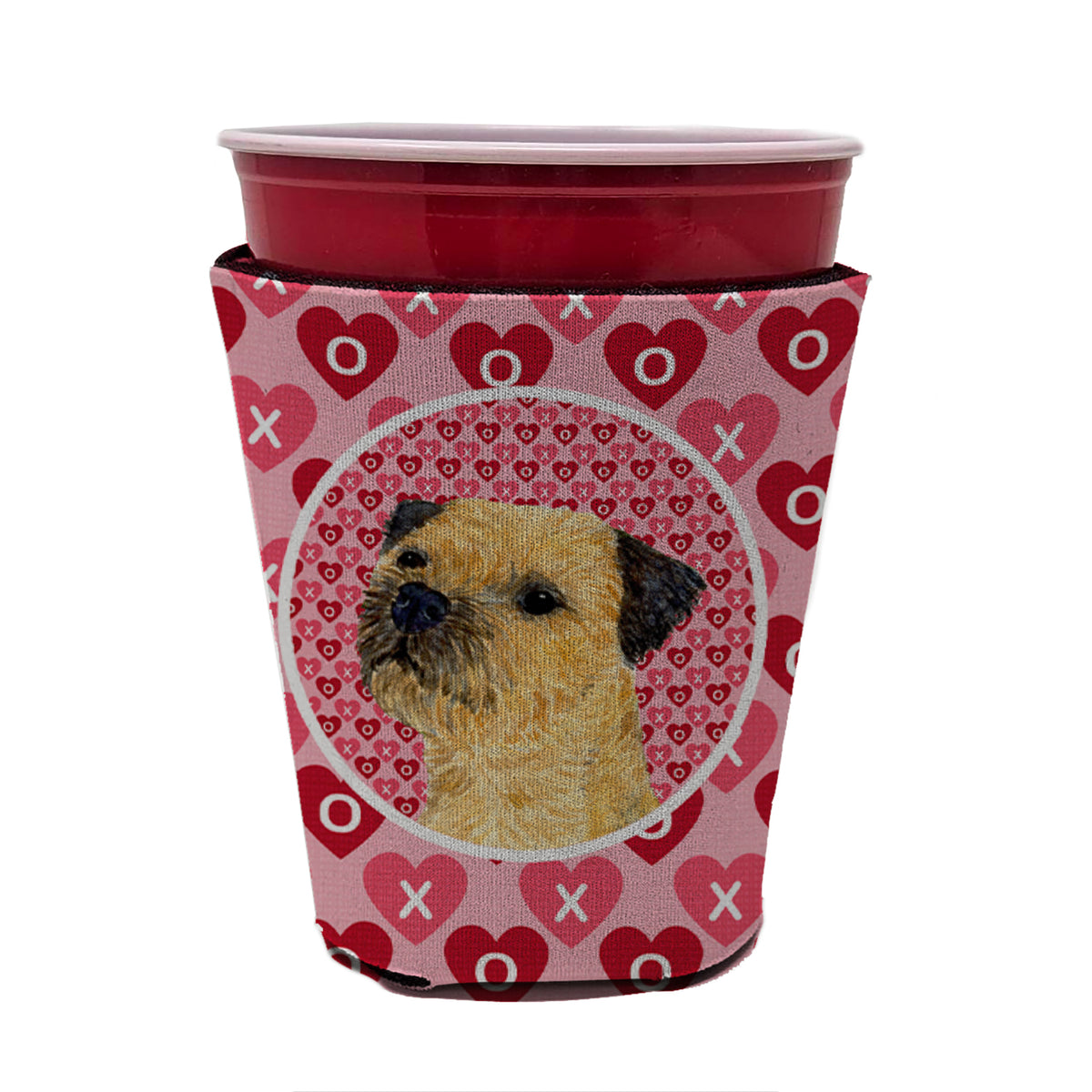 Border Terrier Valentine&#39;s Love and Hearts Red Cup Beverage Insulator Hugger