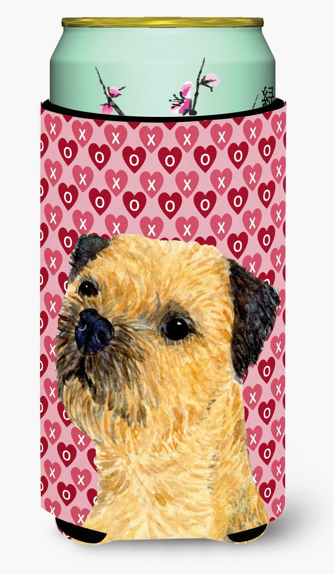 Border Terrier Hearts Love and Valentine&#39;s Day Portrait  Tall Boy Beverage Insulator Beverage Insulator Hugger by Caroline&#39;s Treasures