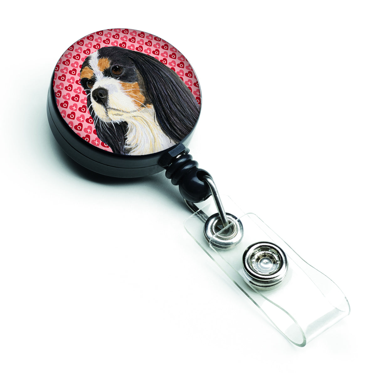 Cavalier Spaniel Love and Hearts Retractable Badge Reel or ID Holder with Clip