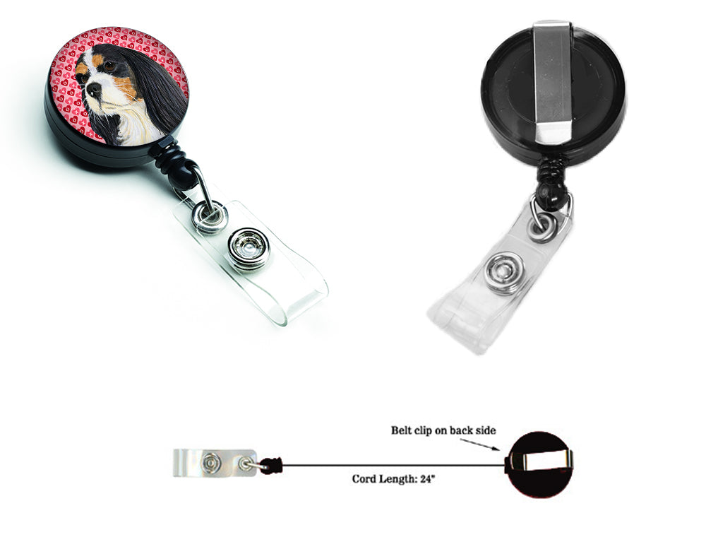 Cavalier Spaniel Love and Hearts Retractable Badge Reel or ID Holder with Clip.