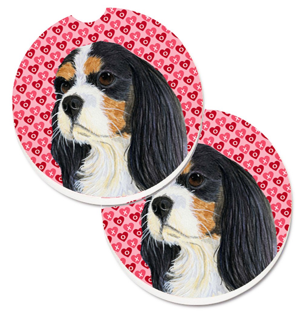 Cavalier Spaniel Hearts Love and Valentine&#39;s Day Portrait Set of 2 Cup Holder Car Coasters LH9144CARC by Caroline&#39;s Treasures