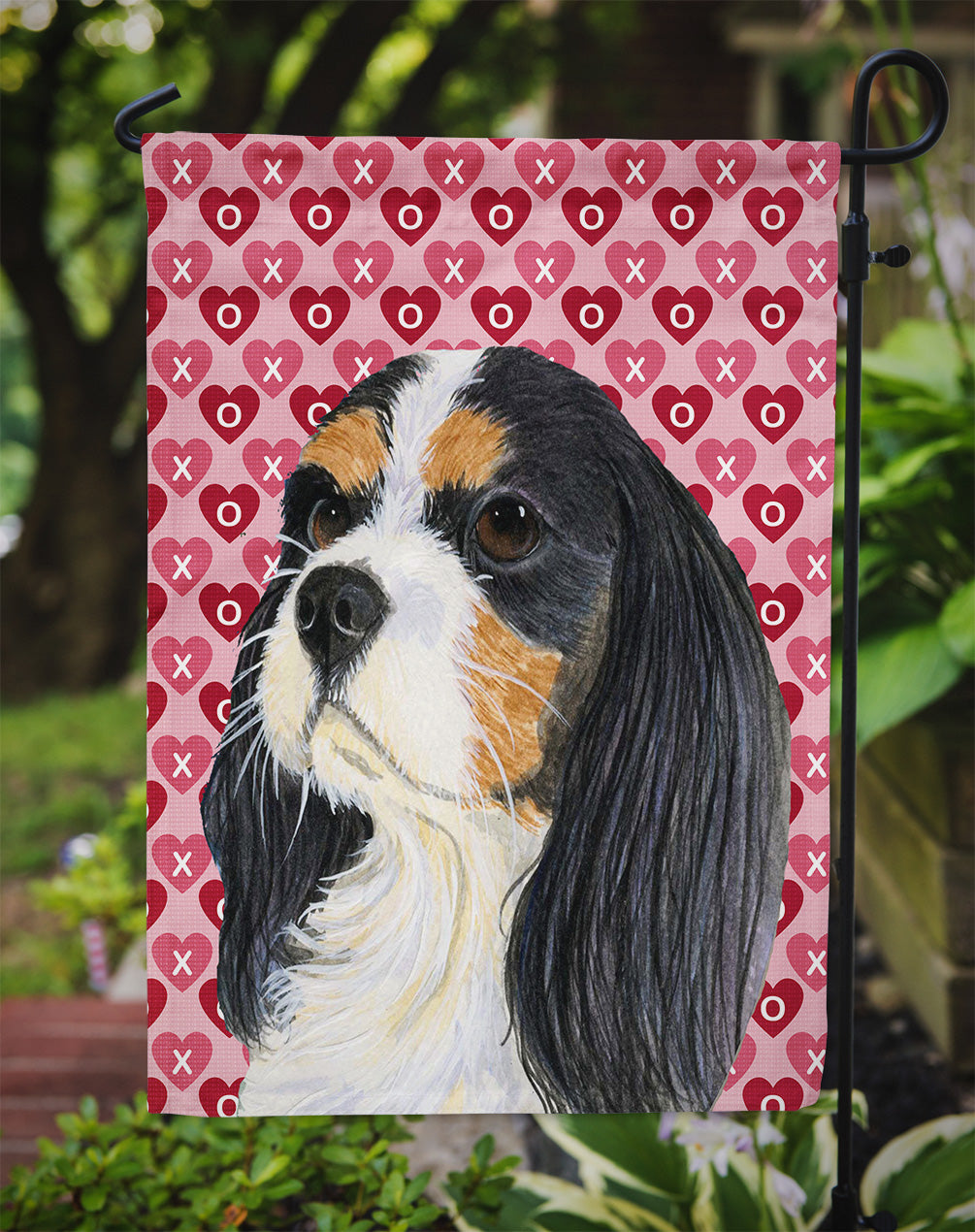 Cavalier Spaniel Hearts Love and Valentine's Day Portrait Flag Garden Size.