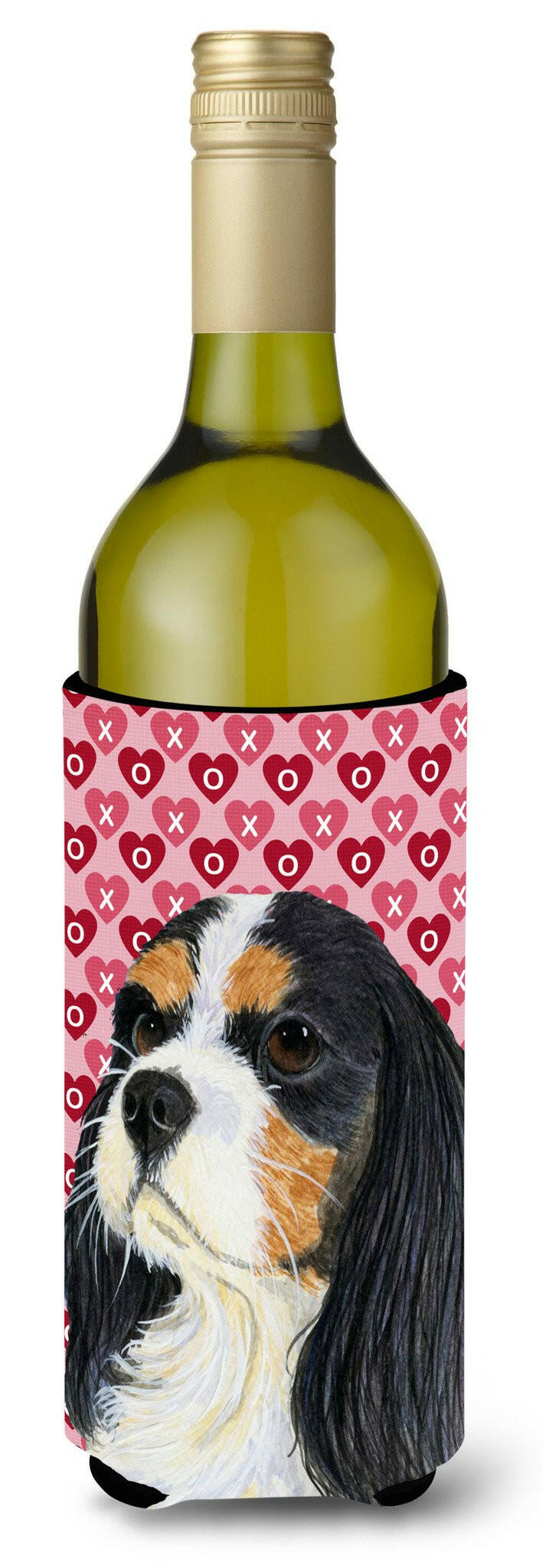 Cavalier Spaniel Hearts Valentine&#39;s Day Portrait Wine Bottle Beverage Insulator Beverage Insulator Hugger by Caroline&#39;s Treasures