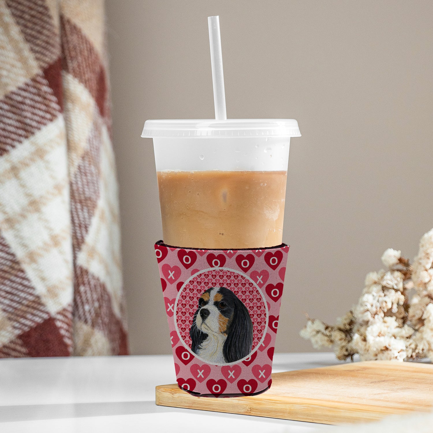 Cavalier Spaniel Valentine's Love and Hearts Red Cup Beverage Insulator Hugger