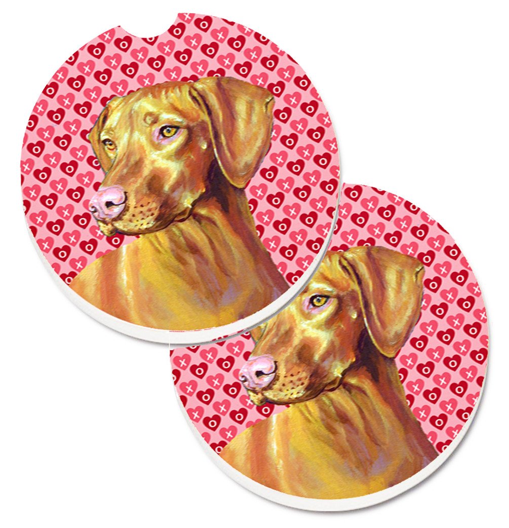 Vizsla Hearts Love and Valentine&#39;s Day Portrait Set of 2 Cup Holder Car Coasters LH9145CARC by Caroline&#39;s Treasures