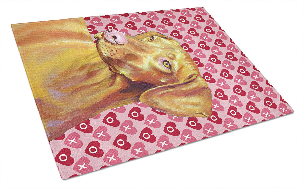 Vizsla Hearts Love and Valentine&#39;s Day Portrait Glass Cutting Board Large by Caroline&#39;s Treasures